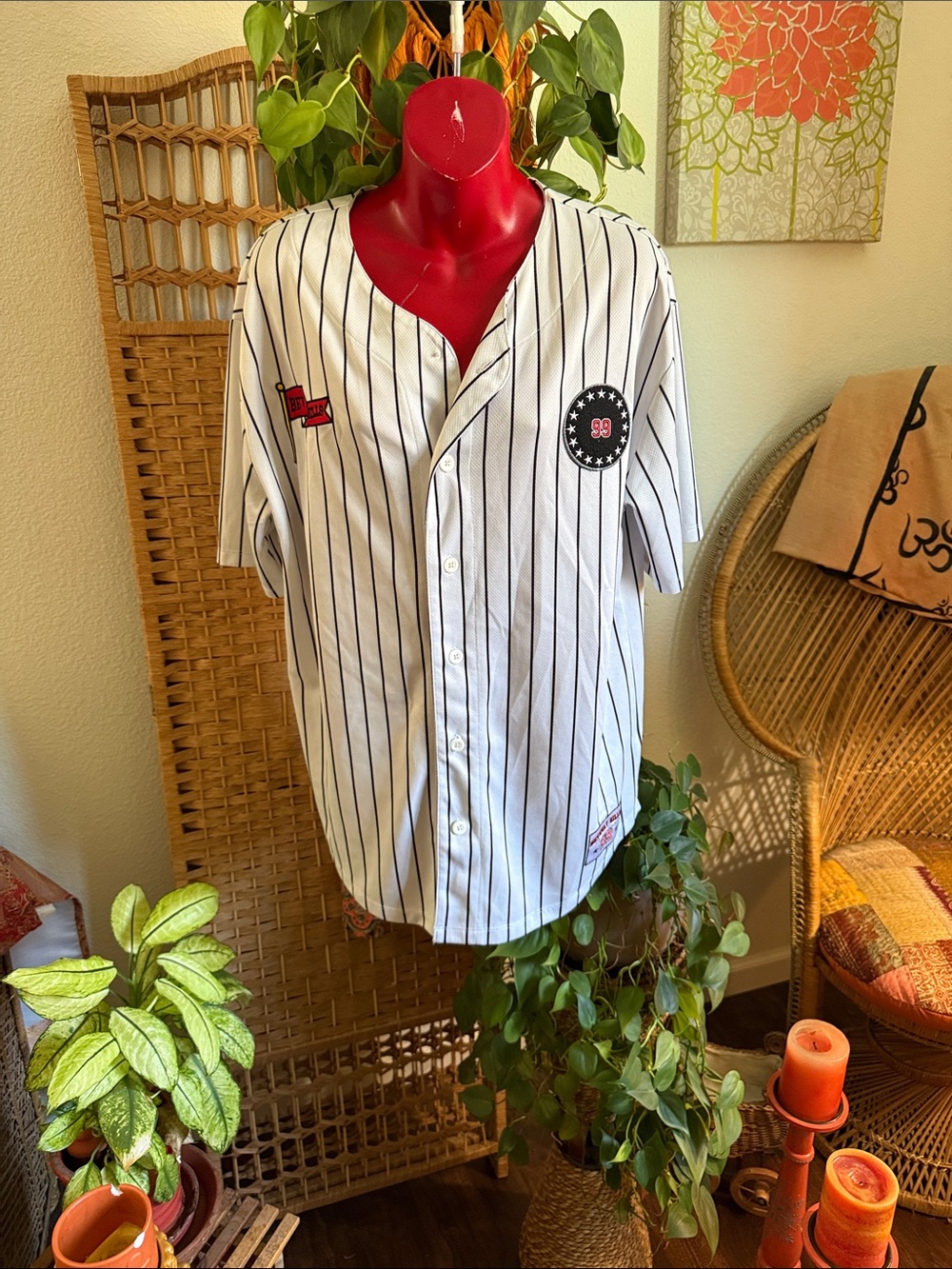Forever 21 White Baseball-Style Pinstripe Jersey Shirt